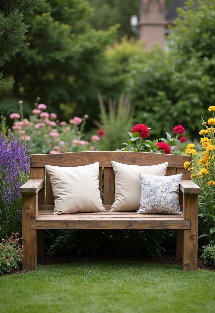26 Backyard Ideas on a Budget - 17. DIY Garden Bench