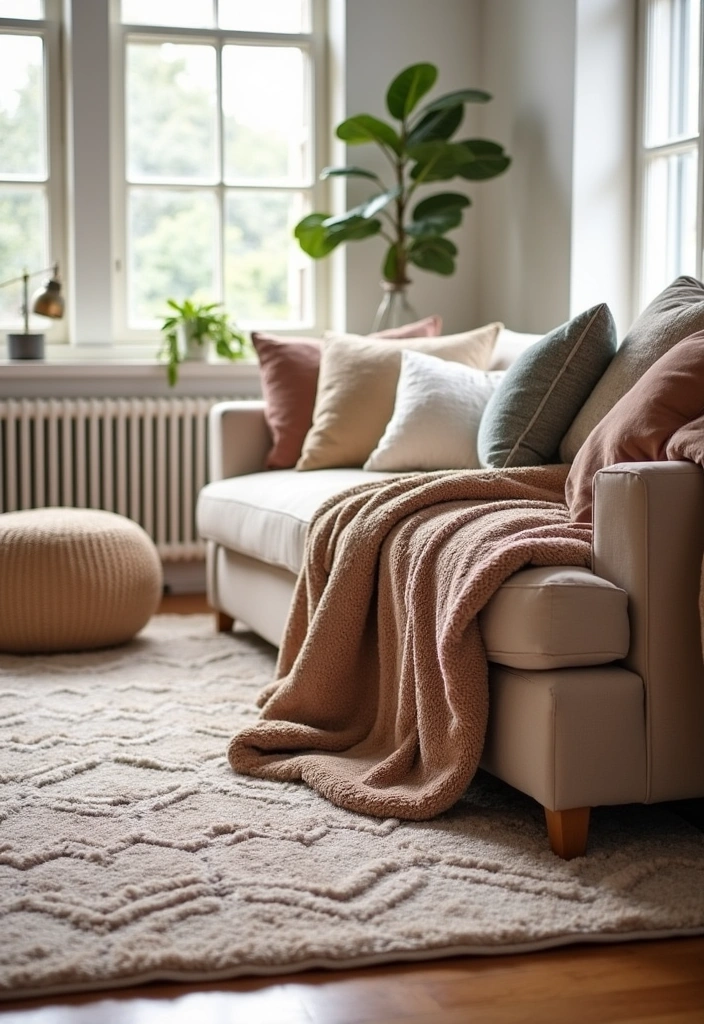 26 Comfy Living Room Ideas for a Cozy Home - 1. Layered Textiles