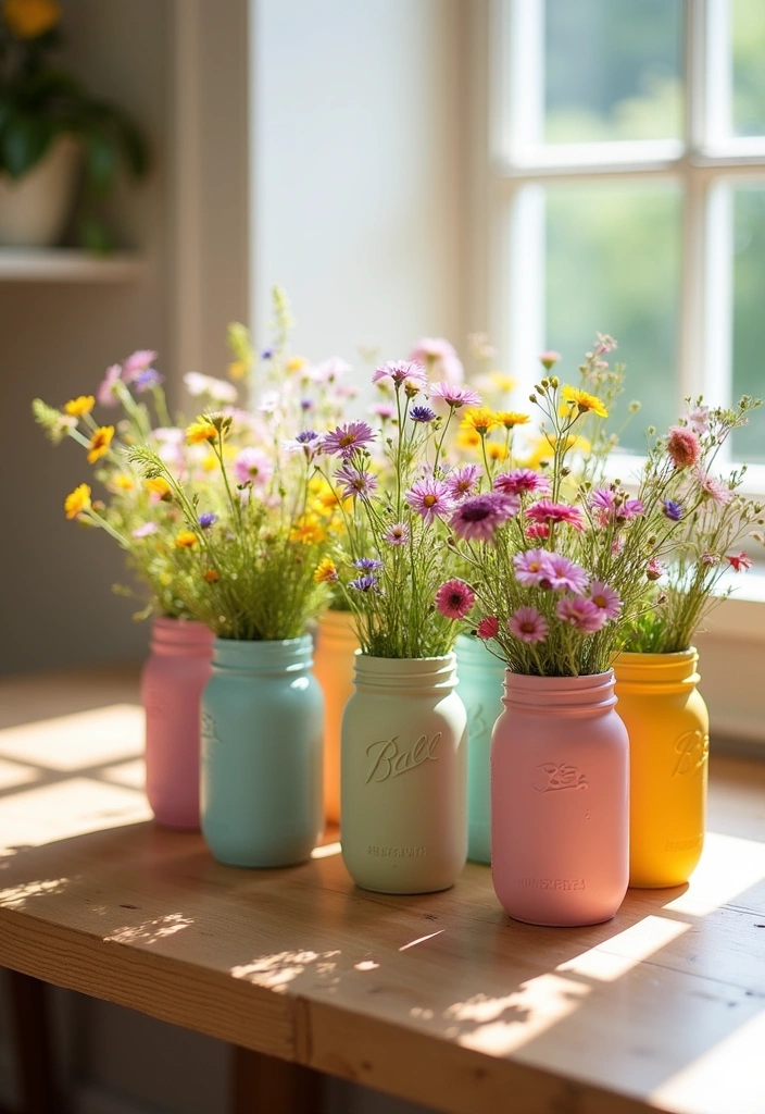 26 DIY Room Decor Ideas - 1. Painted Mason Jar Vases