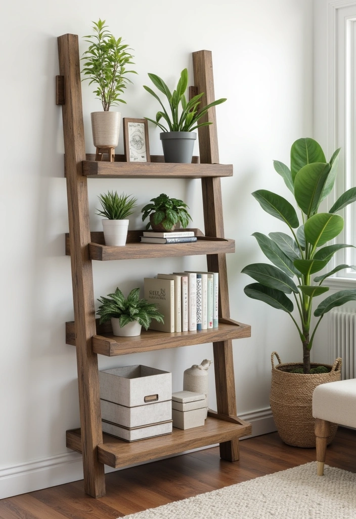 26 DIY Room Decor Ideas - 7. Decorative Ladder Shelf