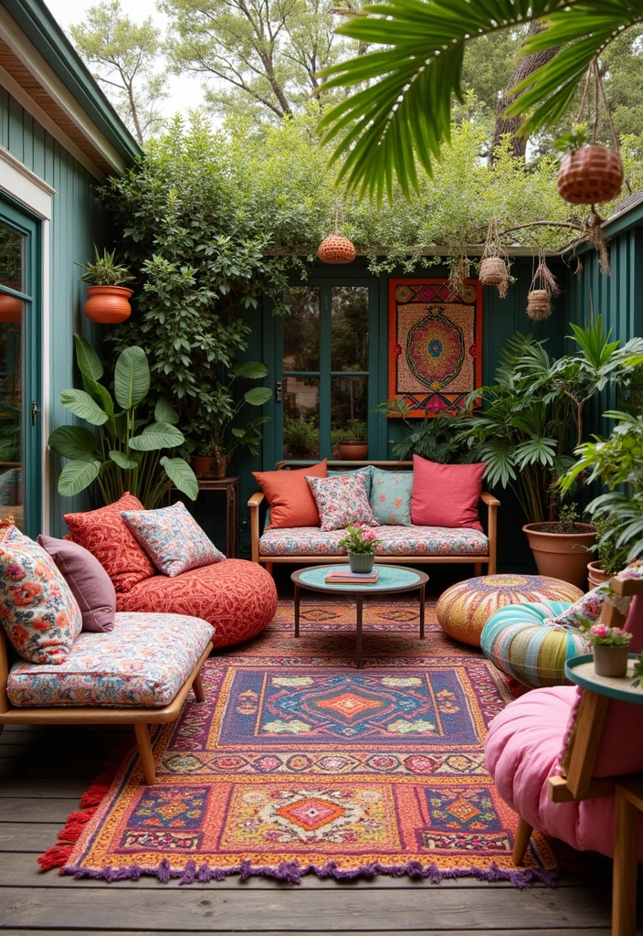 26 Deck Ideas Off Back of House - 14. Colorful Bohemian Deck