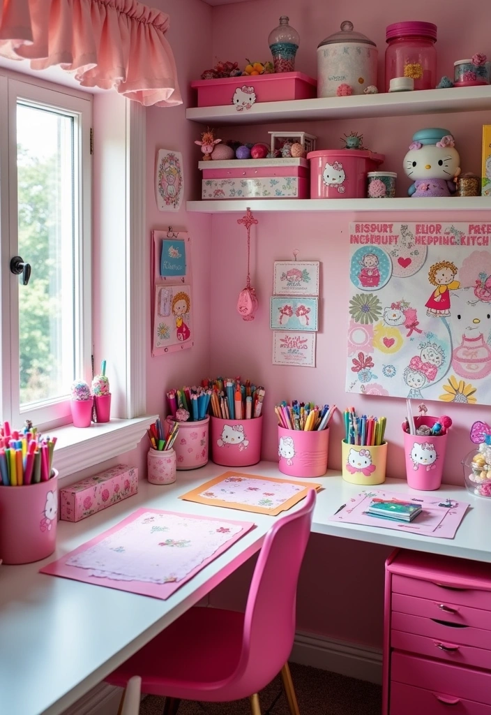 26 Hello Kitty Rooms Ideas - 18. Hello Kitty Themed Craft Corner