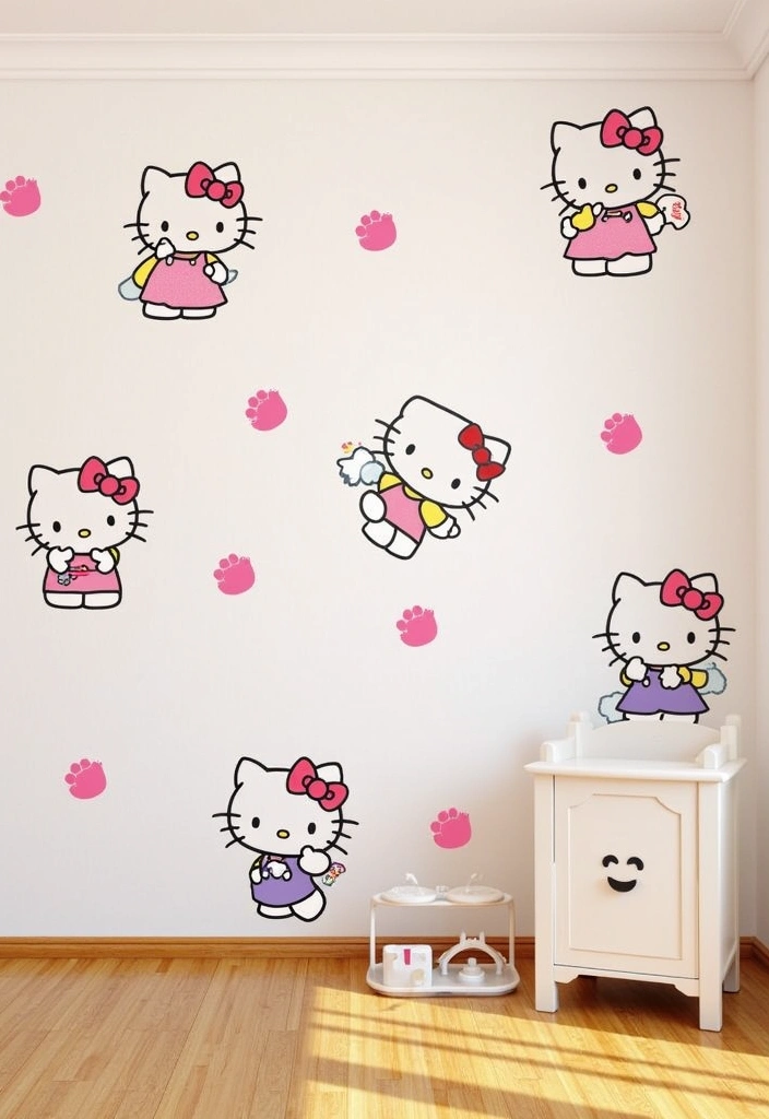 26 Hello Kitty Rooms Ideas - 20. Hello Kitty Themed Wall Decals