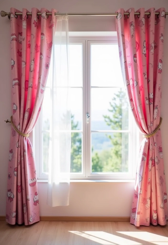 26 Hello Kitty Rooms Ideas - 21. Hello Kitty Themed Window Treatments