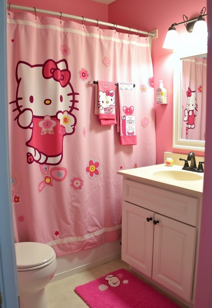 26 Hello Kitty Rooms Ideas - 7. Hello Kitty Themed Bathroom