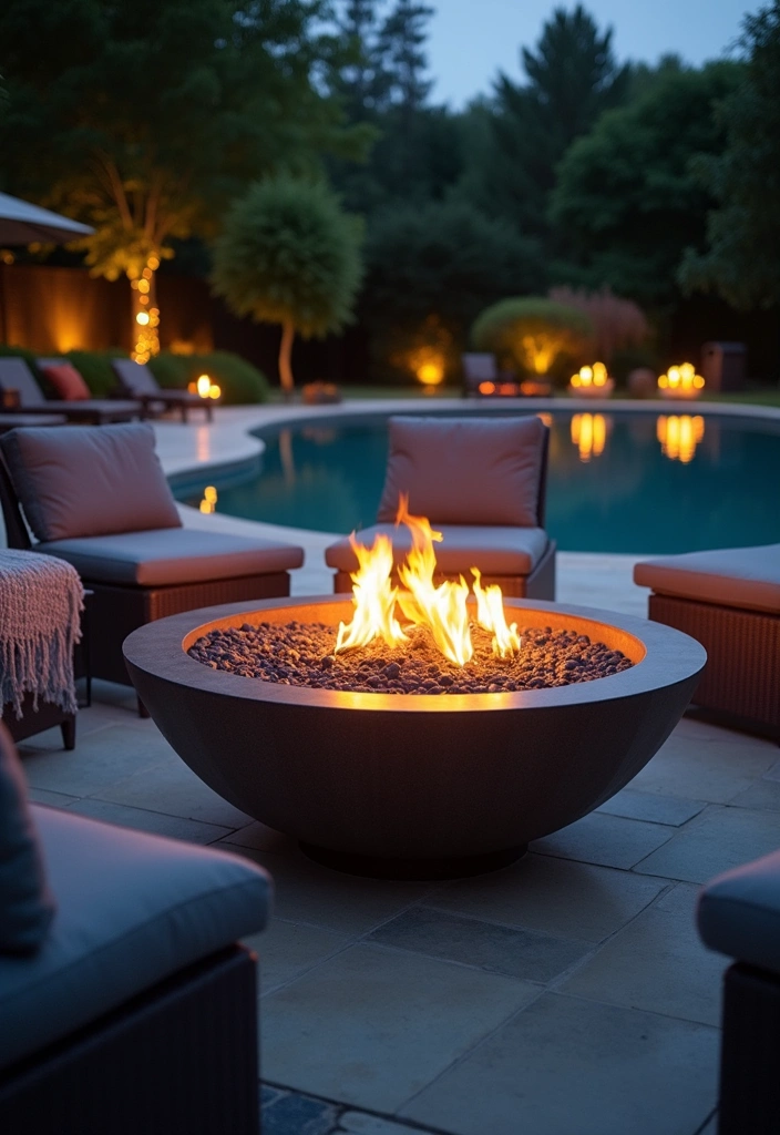 26 Pool Deck Decorating Ideas to Transform Your Outdoor Space - 5. Fire Pit Fun