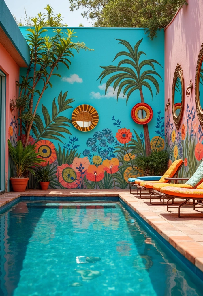 26 Pool Deck Decorating Ideas to Transform Your Outdoor Space - 9. Artistic Wall Décor