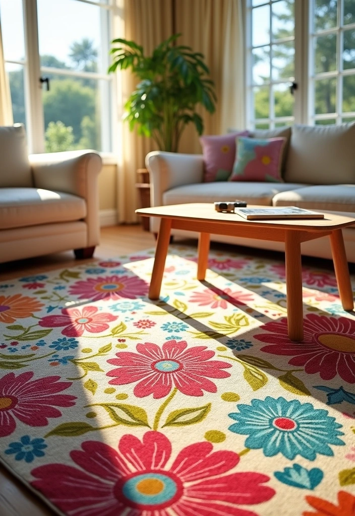 26 Spring Living Room Decor Ideas - 10. Bright Area Rugs