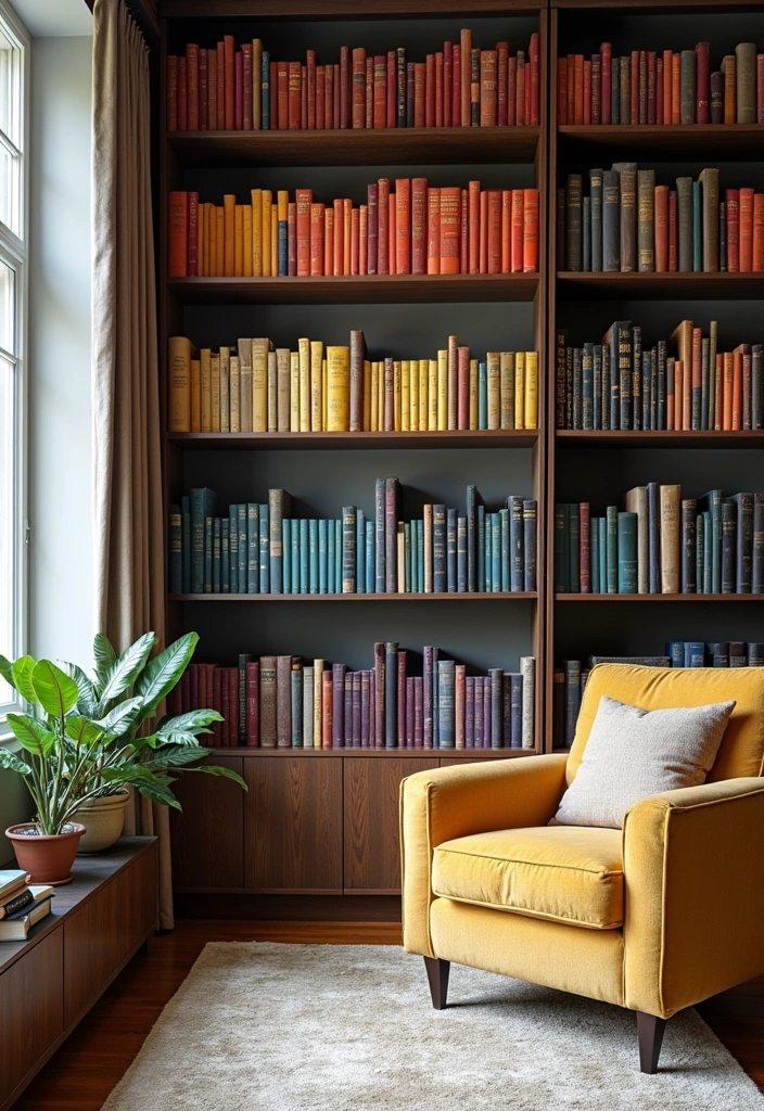 26 Spring Living Room Decor Ideas - 16. Colorful Book Displays