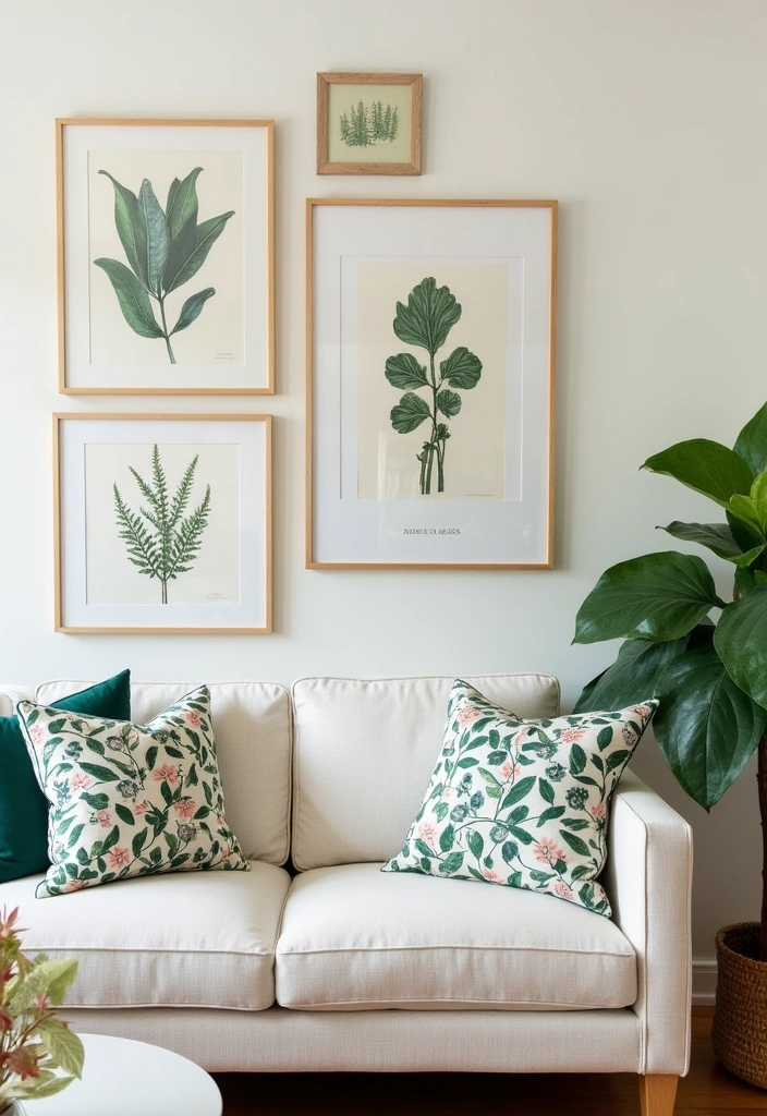 26 Spring Living Room Decor Ideas - 3. Botanical Prints