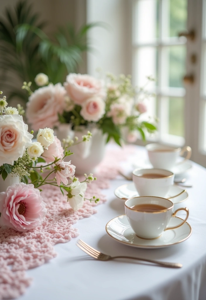 26 Tea Party Centerpiece Ideas to Elevate Your Home Decor - 12. Elegant Table Runner with Floral Accents