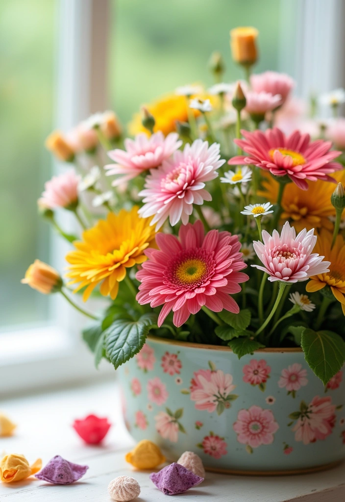 26 Tea Party Centerpiece Ideas to Elevate Your Home Decor - 17. Unique Flower and Tea Bag Display