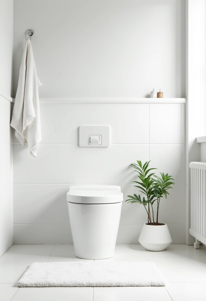 26 Toilet Room Decor Ideas to Transform Small Spaces - 1. Minimalist White Elegance