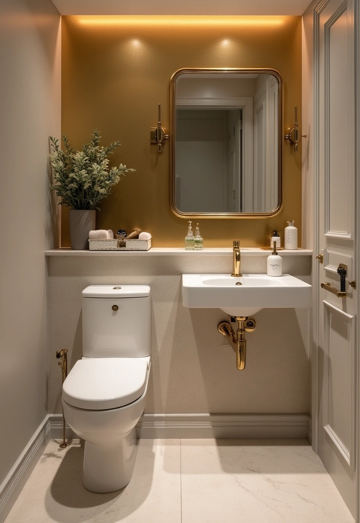 26 Toilet Room Decor Ideas to Transform Small Spaces - 4. Elegant Metallic Touches