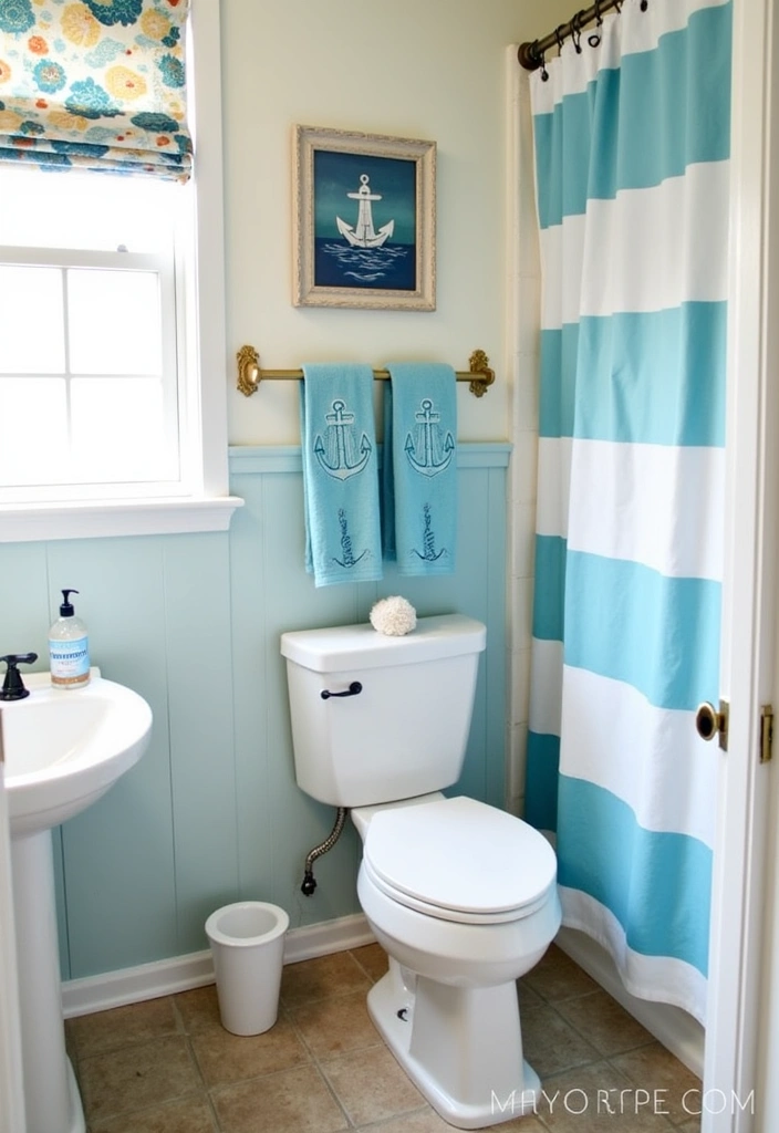 26 Toilet Room Decor Ideas to Transform Small Spaces - 6. Nautical Theme for a Coastal Vibe