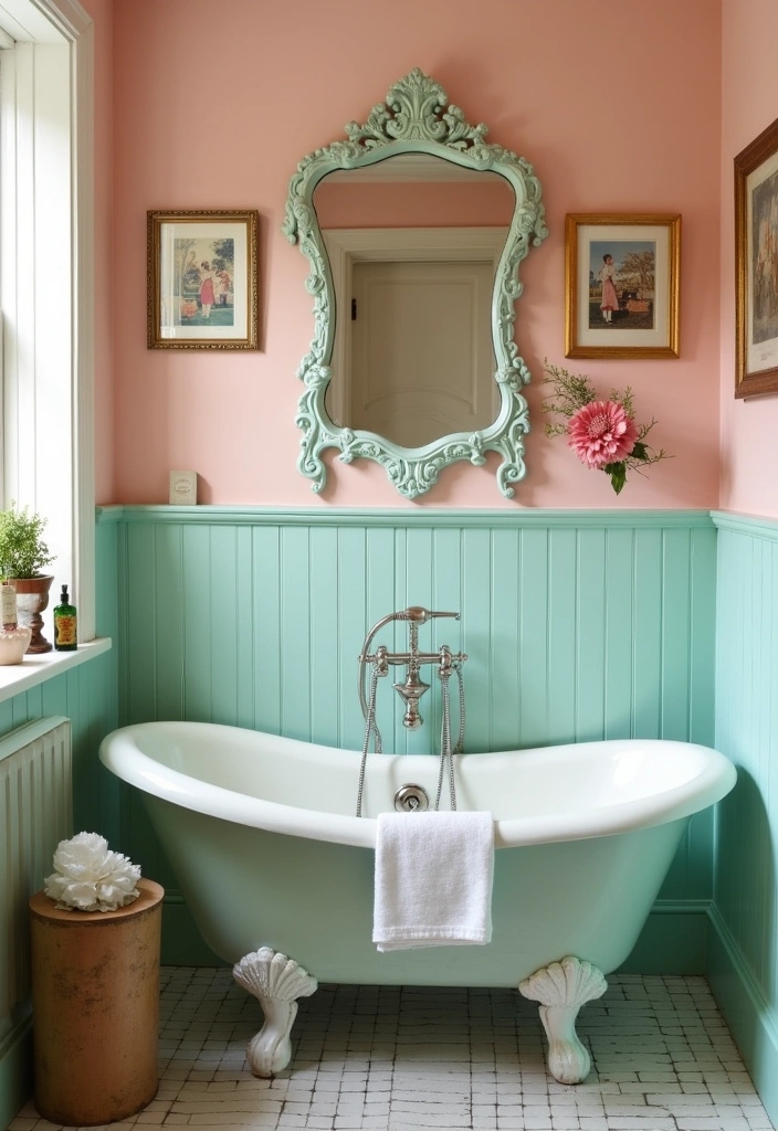 26 Toilet Room Decor Ideas to Transform Small Spaces - 7. Vintage Glam with Retro Elements