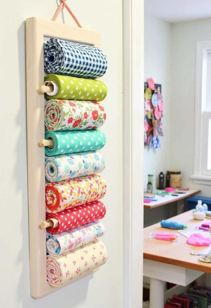 27 Craft Room Organization DIY Ideas - 19. DIY Fabric Roll Holder for Neatness