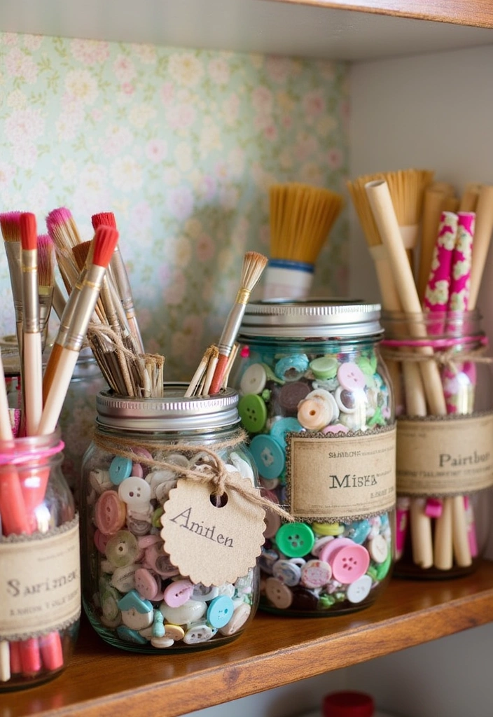 27 Craft Room Organization DIY Ideas - 3. Repurposed Mason Jars for Stylish Storage