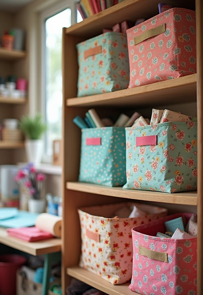 27 Craft Room Organization DIY Ideas - 8. Customized Fabric Bins for Colorful Storage