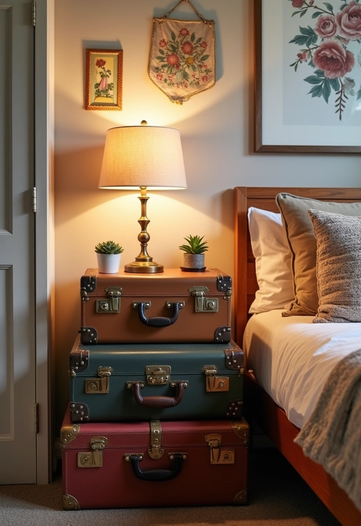 27 Dorm Room Decor Ideas - 14. Vintage Suitcase Storage