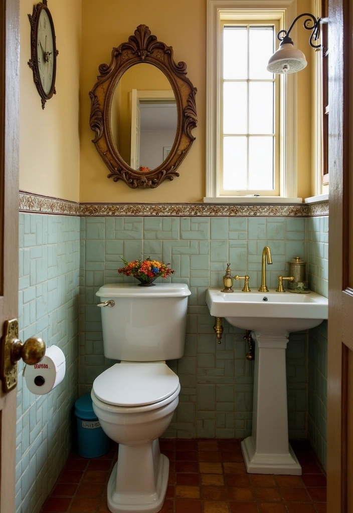 27 Small Toilet Room Ideas: Transforming Tiny Spaces into Chic Sanctuaries - 11. Vintage Charm