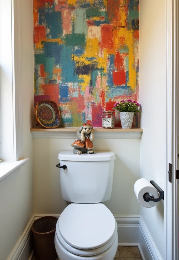 27 Small Toilet Room Ideas: Transforming Tiny Spaces into Chic Sanctuaries - 9. Artistic Decor