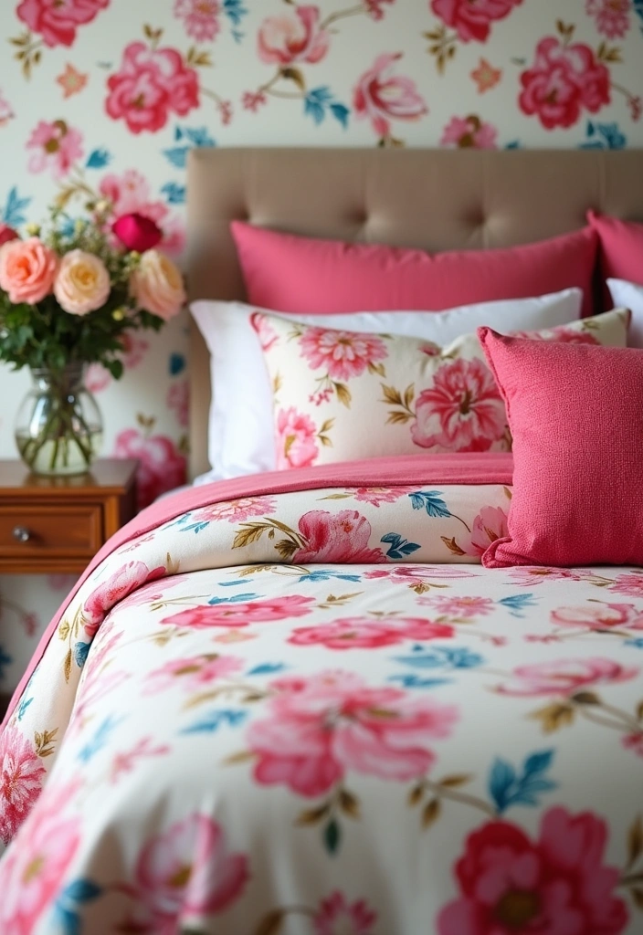 27 Spring Bedroom Ideas - 1. Bright Floral Prints