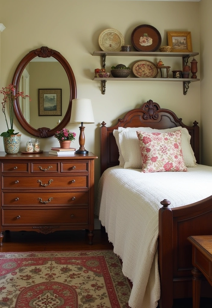 27 Spring Bedroom Ideas - 12. Vintage Accents