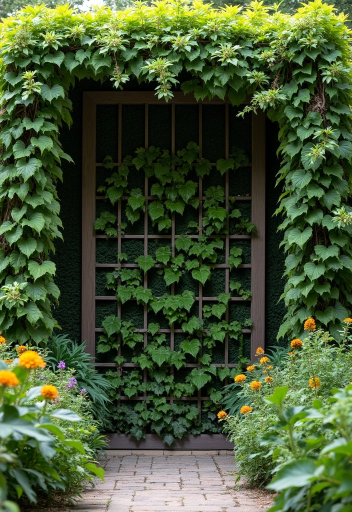 27 Trellis Ideas to Elevate Your Home Decor - 21. Trellis with Green Wall Integration