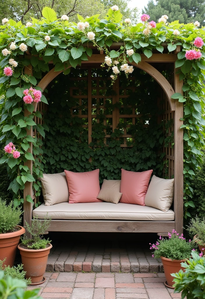 27 Trellis Ideas to Elevate Your Home Decor - 9. Trellis with Built-in Seating