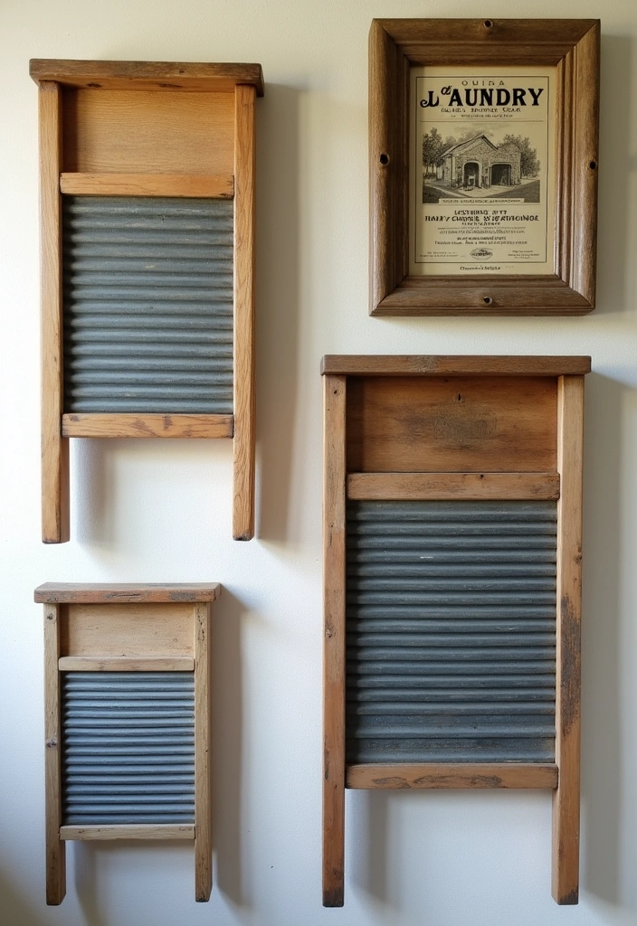 27 Vintage Laundry Room Decor Ideas - 1. Retro Washboard Art