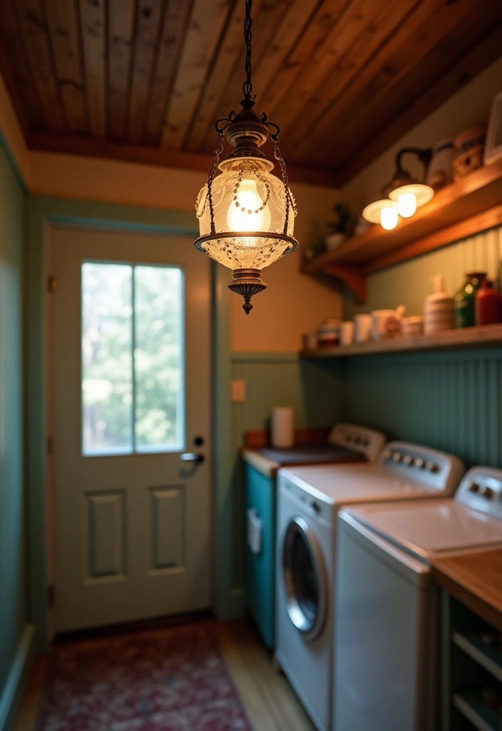 27 Vintage Laundry Room Decor Ideas - 12. Vintage Light Fixtures