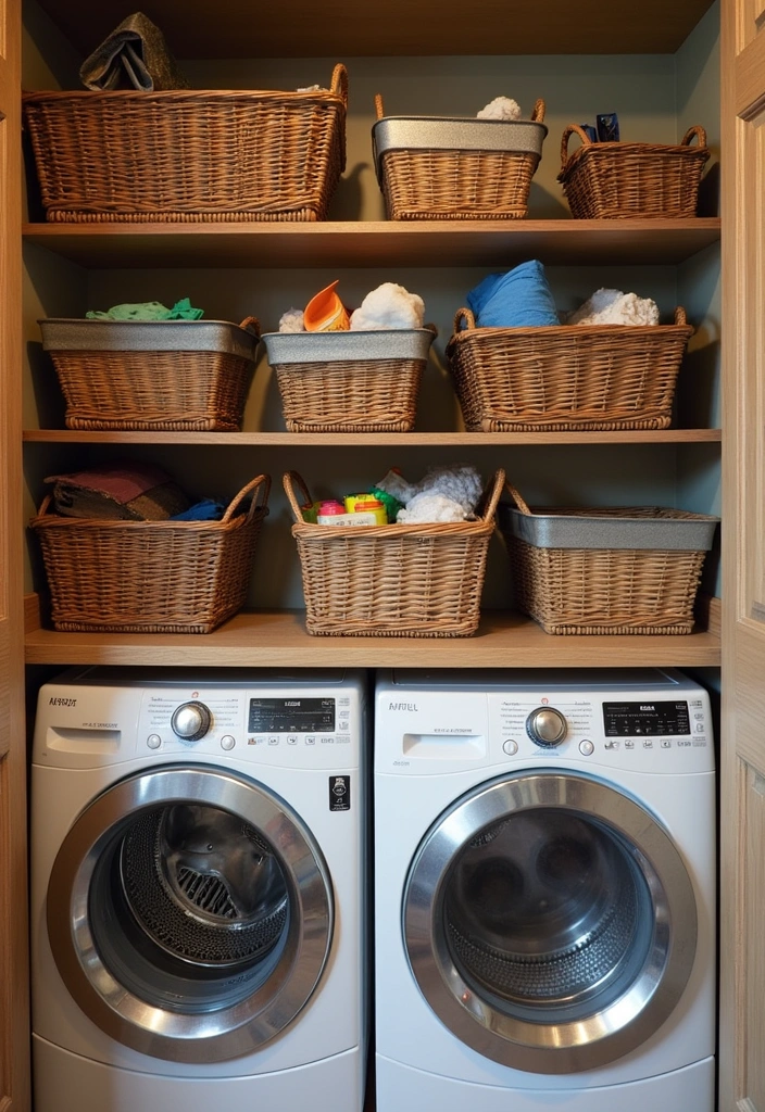 27 Vintage Laundry Room Decor Ideas - 14. Vintage Baskets for Storage