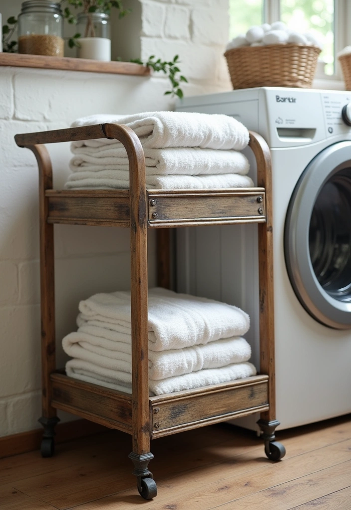 27 Vintage Laundry Room Decor Ideas - 16. Vintage Laundry Cart