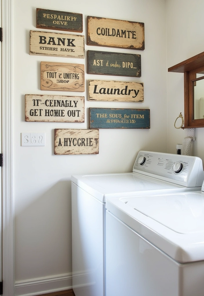 27 Vintage Laundry Room Decor Ideas - 18. Vintage Laundry Signs