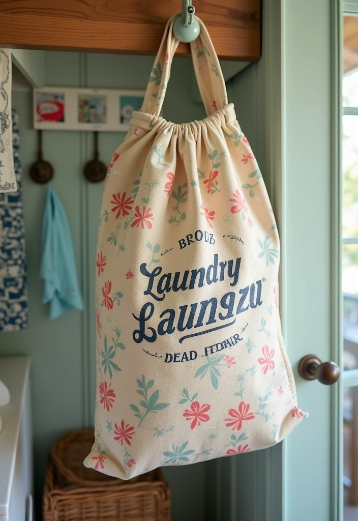 27 Vintage Laundry Room Decor Ideas - 24. Vintage Inspired Laundry Bags