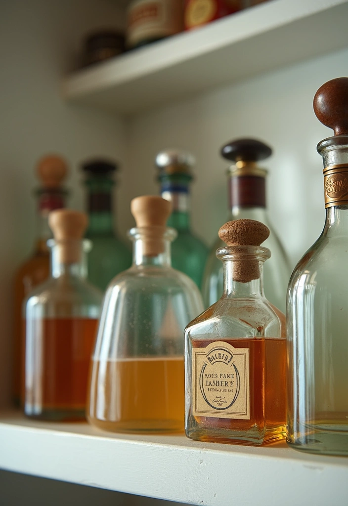 27 Vintage Laundry Room Decor Ideas - 26. Vintage Perfume Bottles as Decor