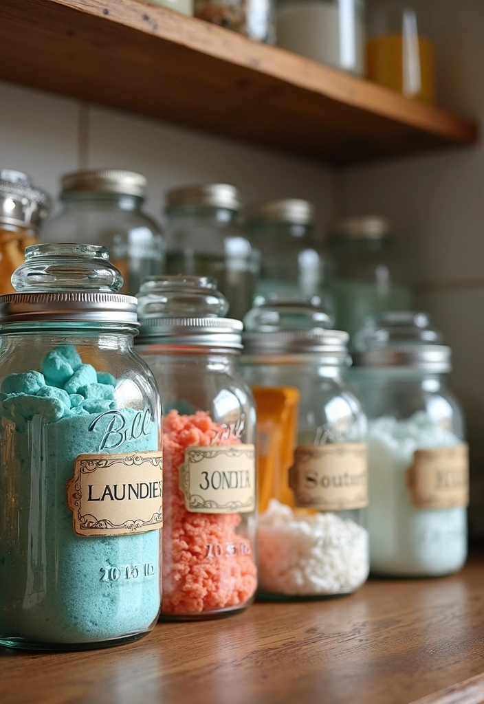 27 Vintage Laundry Room Decor Ideas - 8. Vintage Mason Jars for Storage